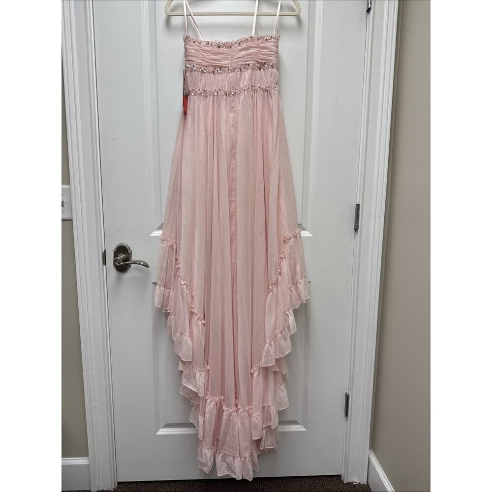 Mac Duggal Blush Pink Strapless High-Low Ruffle Maxi Dress - Picture 6 of 11